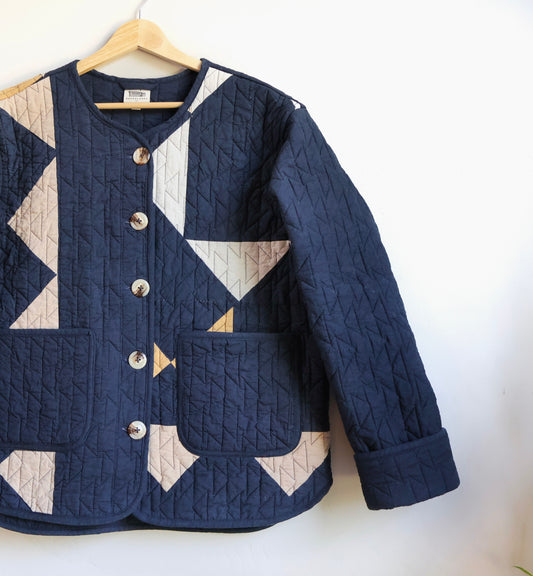Alex Quilt Coat - Small - Navy - Upcycled Pendleton Blanket - Small