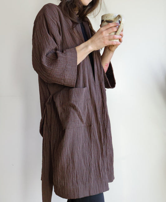 Organic Cotton Gauze Robe Brown Mill Stripe
