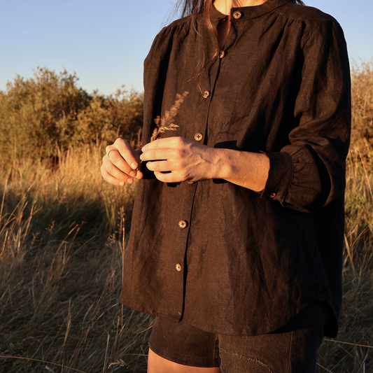 Harvest Linen Button-up Black