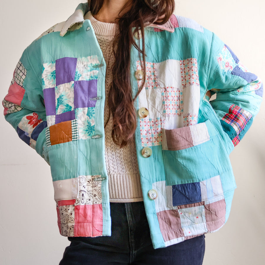 Homestead Quilt Coat - 9 Patchwork Vintage Quilt - Medium