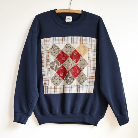 Quilt Block Crew Pullover - Navy - Medium