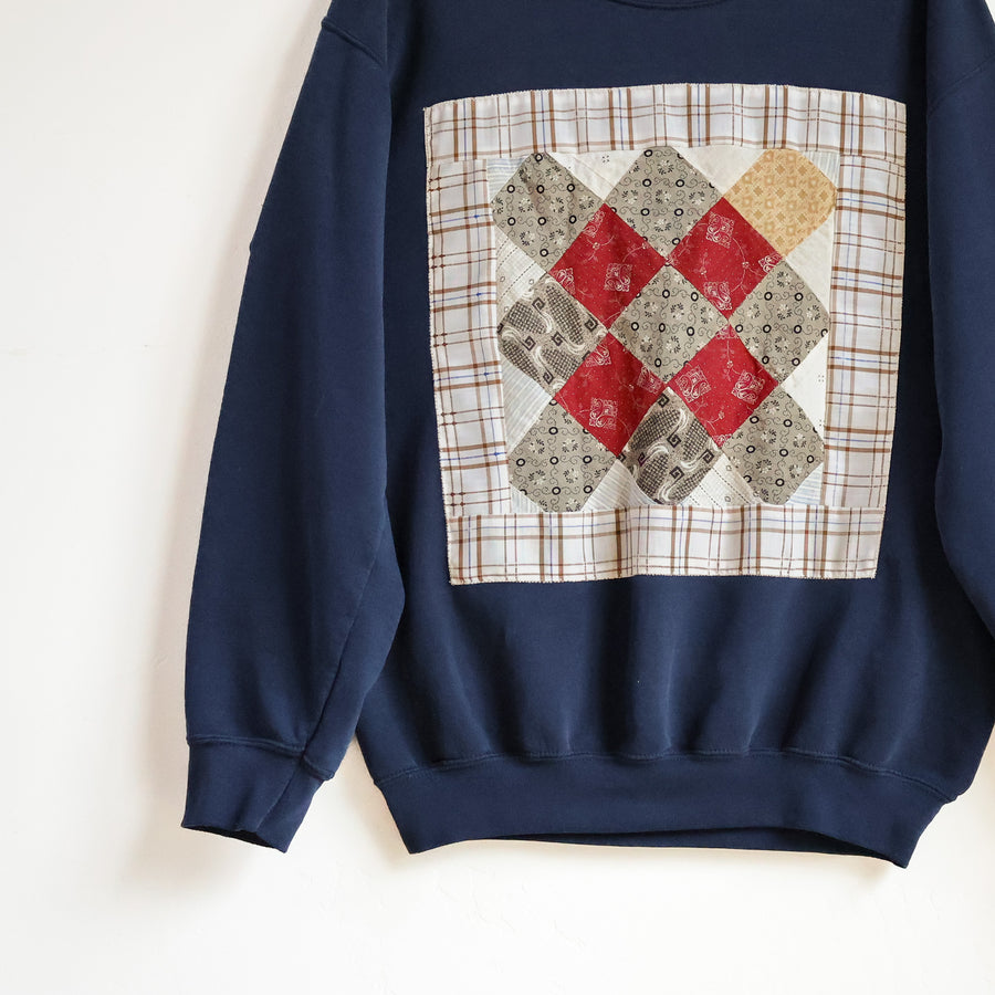 Quilt Block Crew Pullover - Navy - Medium