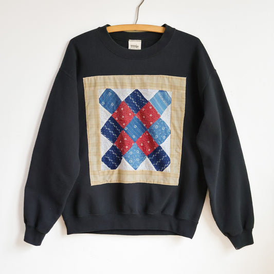 Quilt Block Crew Pullover - Black - Small
