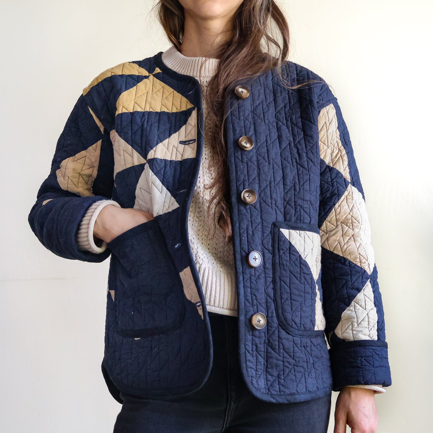 Alex Quilt Coat - Small - Navy - Upcycled Pendleton Blanket - Small