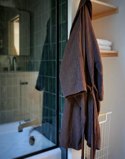 Organic Cotton Gauze Robe Brown Mill Stripe