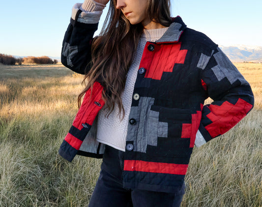 Homestead Quilt Coat - Black and Red Courthouse Steps - Small