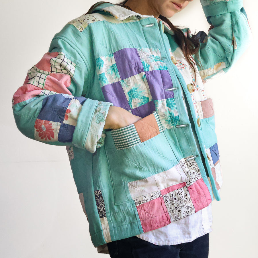 Homestead Quilt Coat - 9 Patchwork Vintage Quilt - Medium