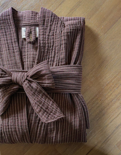 Organic Cotton Gauze Robe Brown Mill Stripe