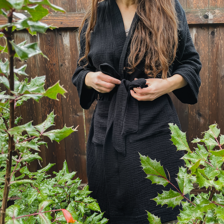 Organic Cotton Gauze Robe Black