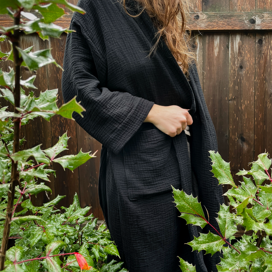 Organic Cotton Gauze Robe Black