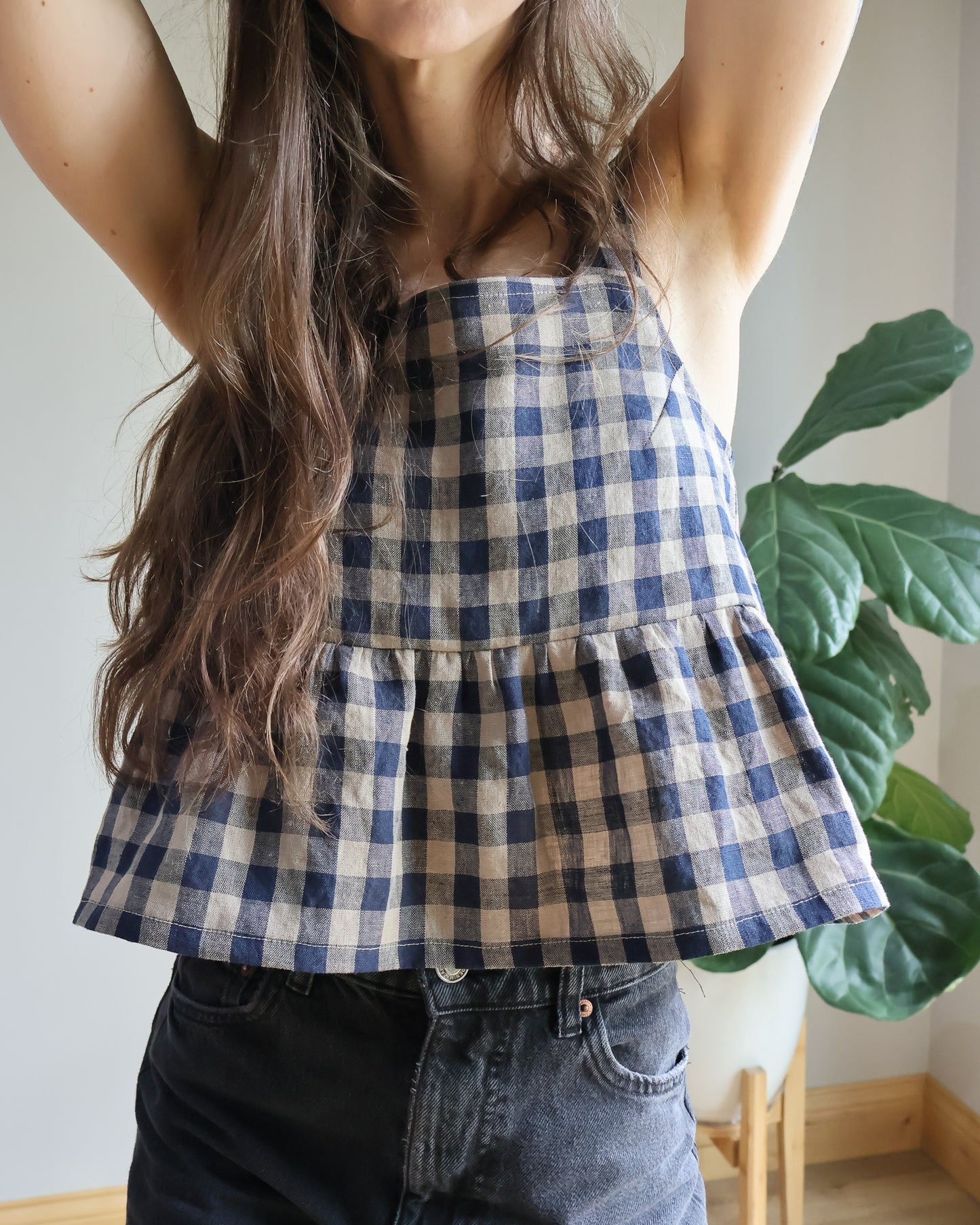 Sundown Crop Tank - Heritage Check - 100% Linen