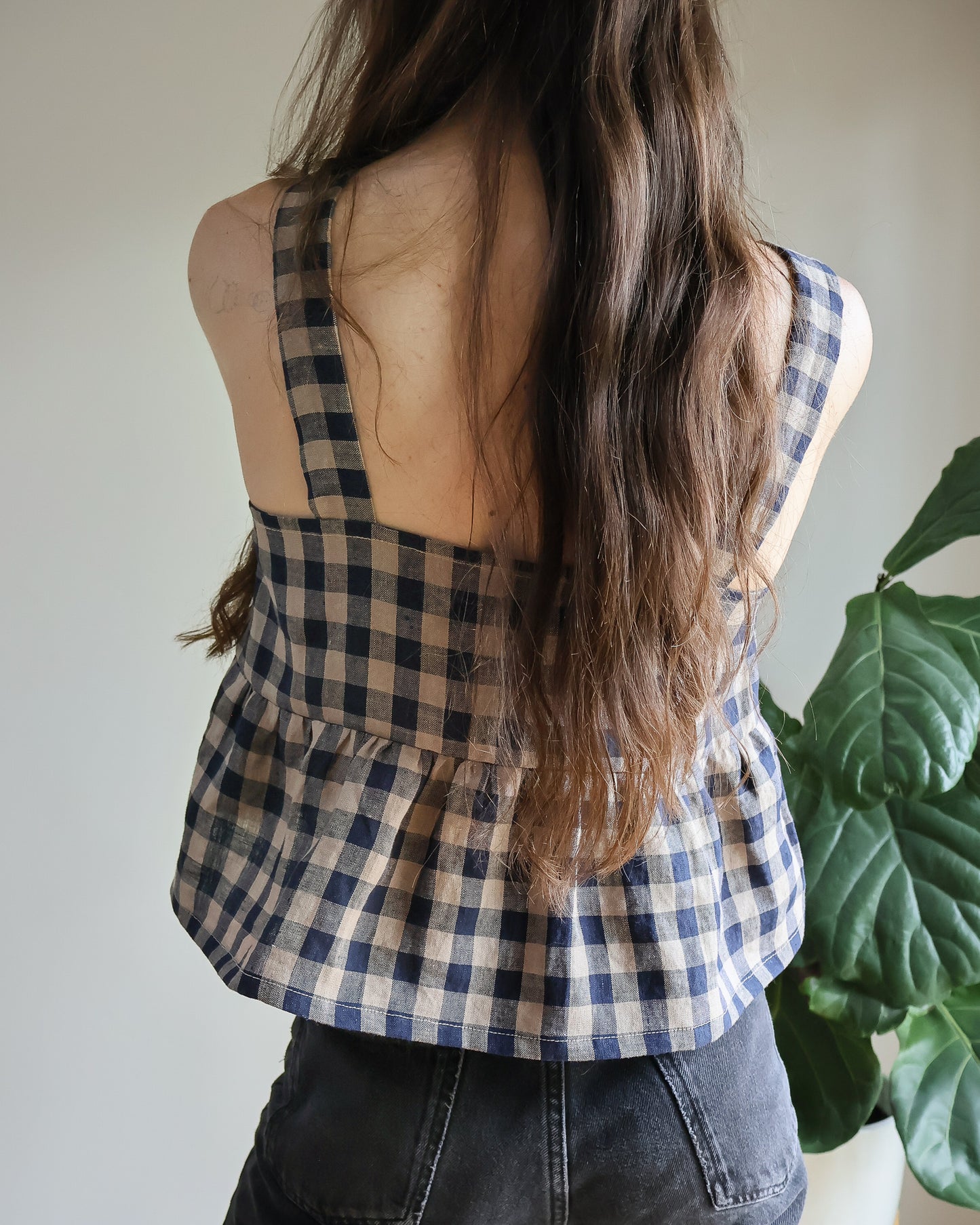 Sundown Crop Tank - Heritage Check - 100% Linen