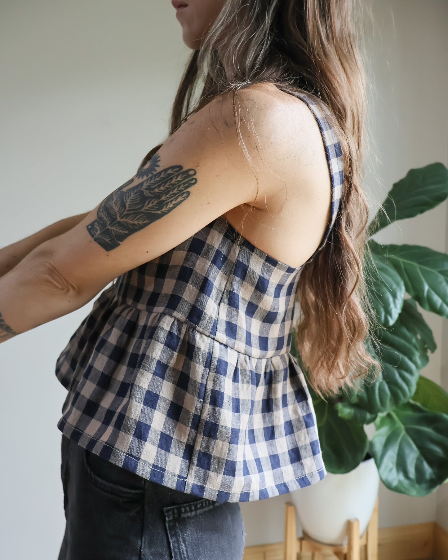 Sundown Crop Tank - Heritage Check - 100% Linen