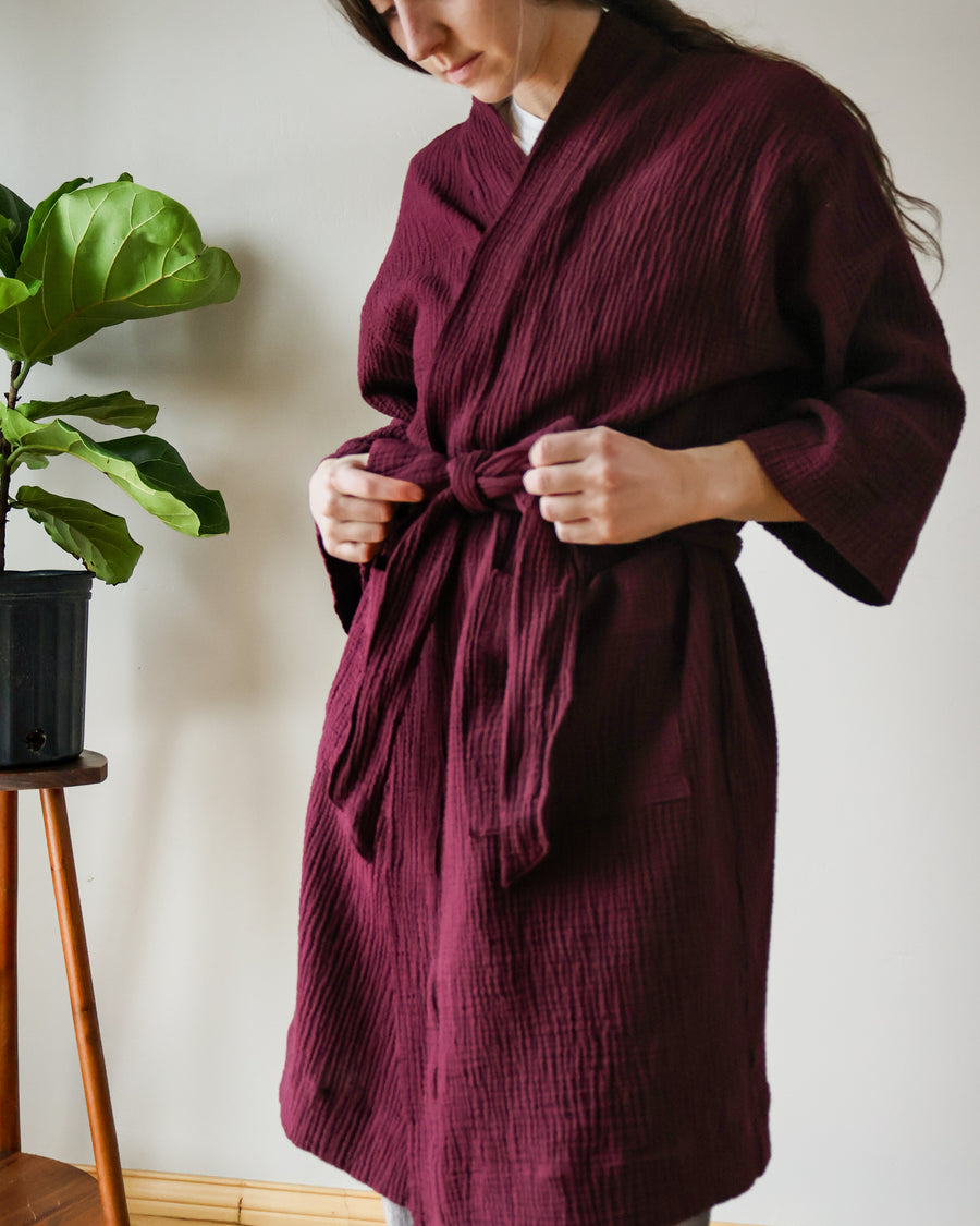 Organic Cotton Gauze Robe Bordeaux