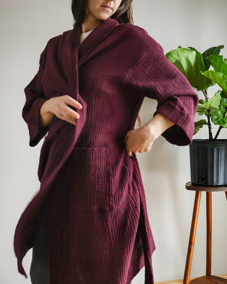 Organic Cotton Gauze Robe Bordeaux