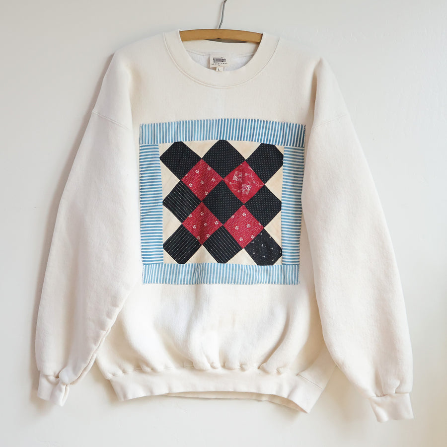Quilt Block Crew Pullover - Off White - Large