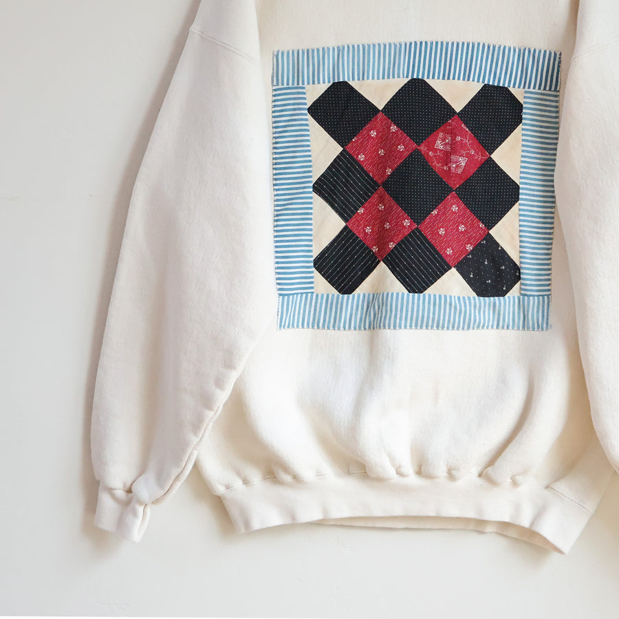 Quilt Block Crew Pullover - Off White - Large
