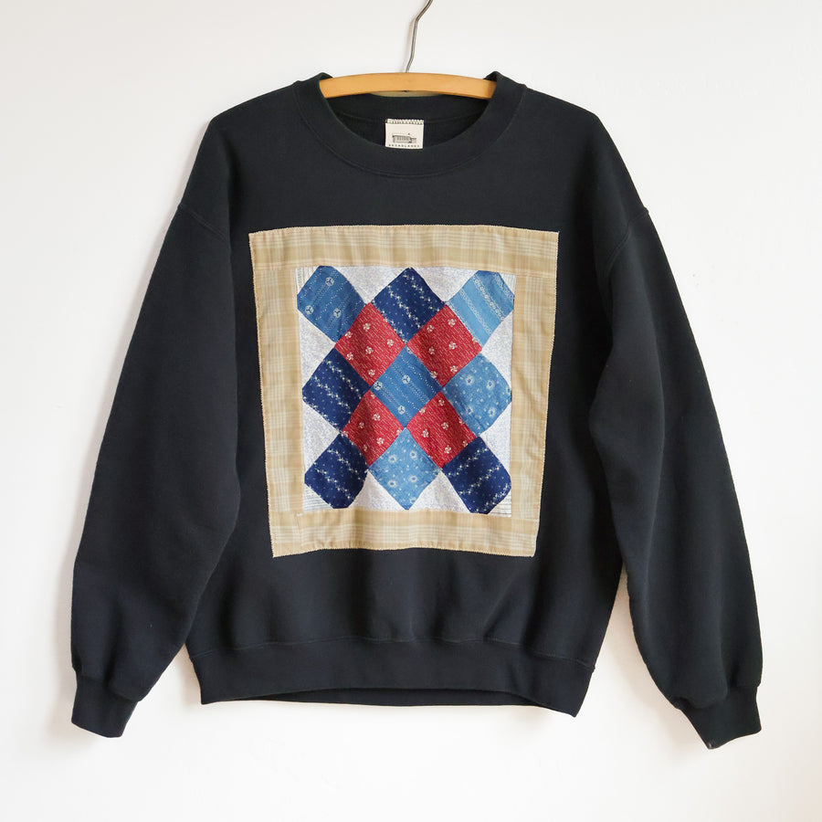 Quilt Block Crew Pullover - Black - Small
