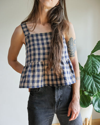 Sundown Crop Tank - Heritage Check - 100% Linen
