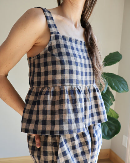 Sundown Crop Tank - Heritage Check - 100% Linen