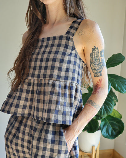 Sundown Crop Tank - Heritage Check - 100% Linen