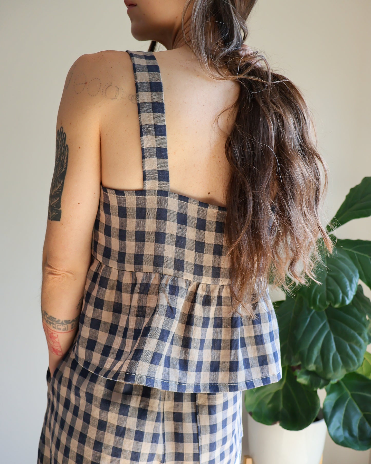 Sundown Crop Tank - Heritage Check - 100% Linen